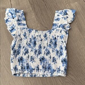 Blue and White Floral Women's Top